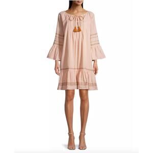Roller Rabbit Maricruz Cross Stitch Embroidered Shift Dress Light Pink Tassel S